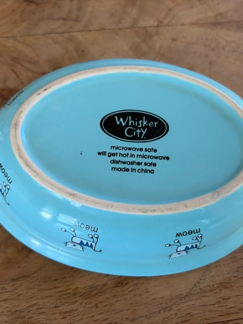 🐱 Whisker City “Meow” Cat Dish Bowl | Aqua Blue Ceramic Pet Bowl 🩵💚